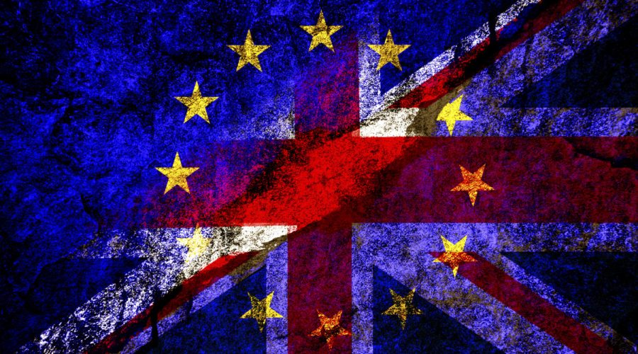 Brexit: Flags of the United Kingdom and the European Union to illustrate possible exit of Great Britain from the EU